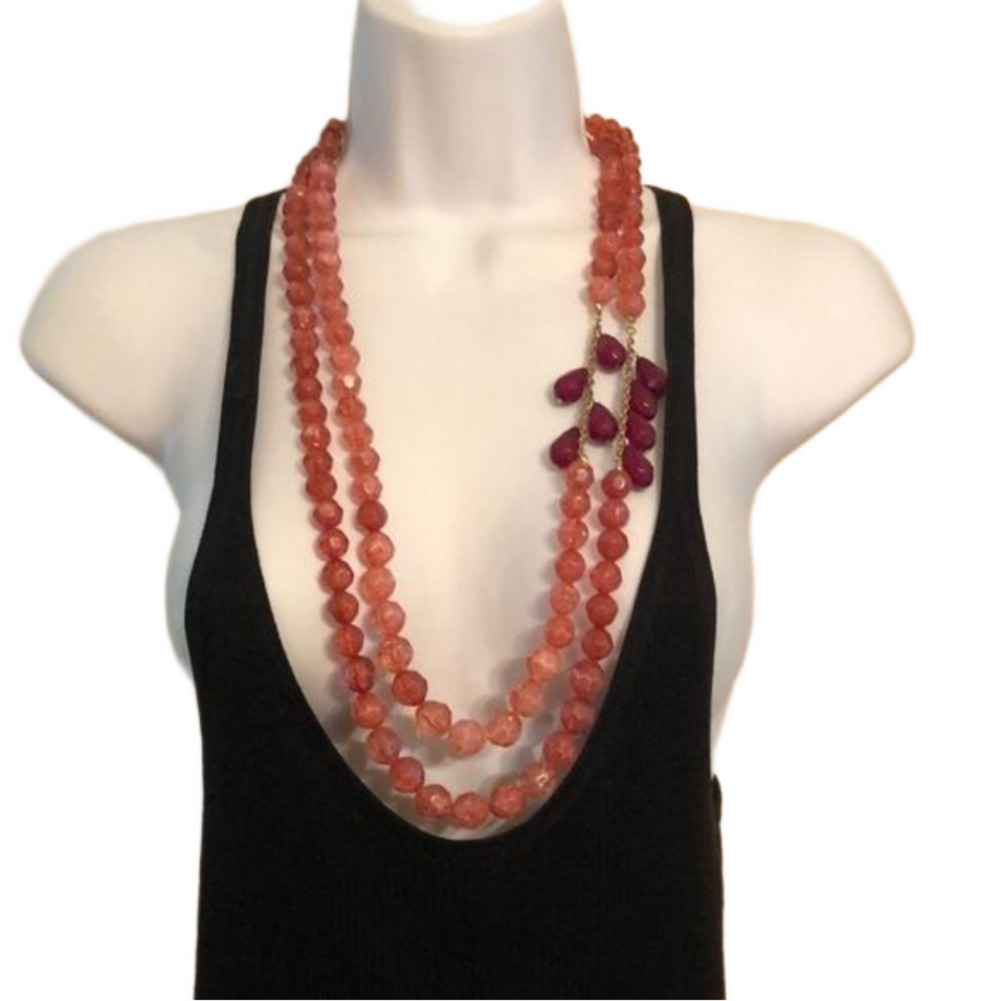 LYDELL NYC long statement beaded necklace layered look.